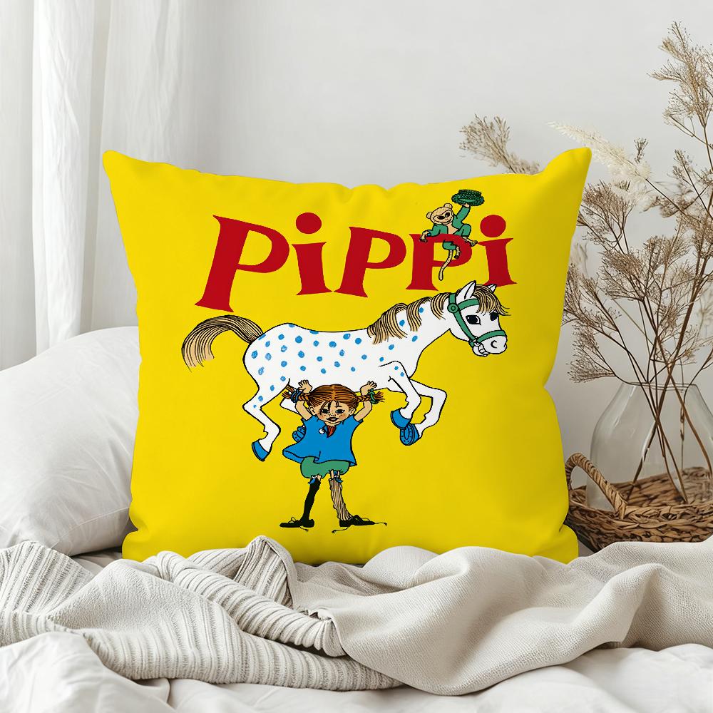 Fun P-Pippi Longstocking Cute Pillow Case Bedroom Sofa Living Room Backrest Decoration Square Cushion Nap Time