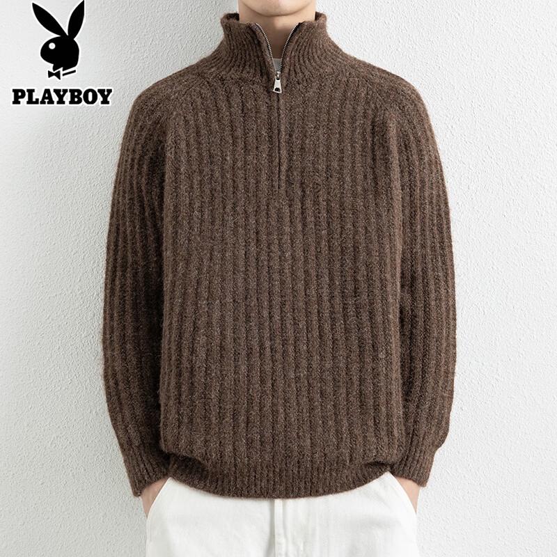 PLAYBOY Men s Half-Zip High-Neck Knit Sweater M