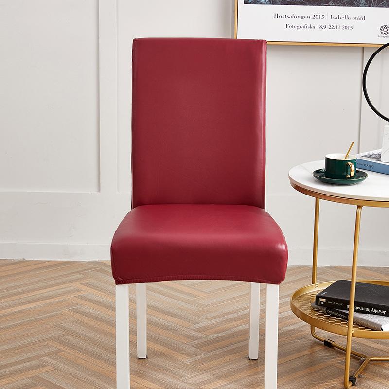 Solid Color Elastic Leather Seat Set Dining Chair Office Waterproof Dustproof Chair Cover