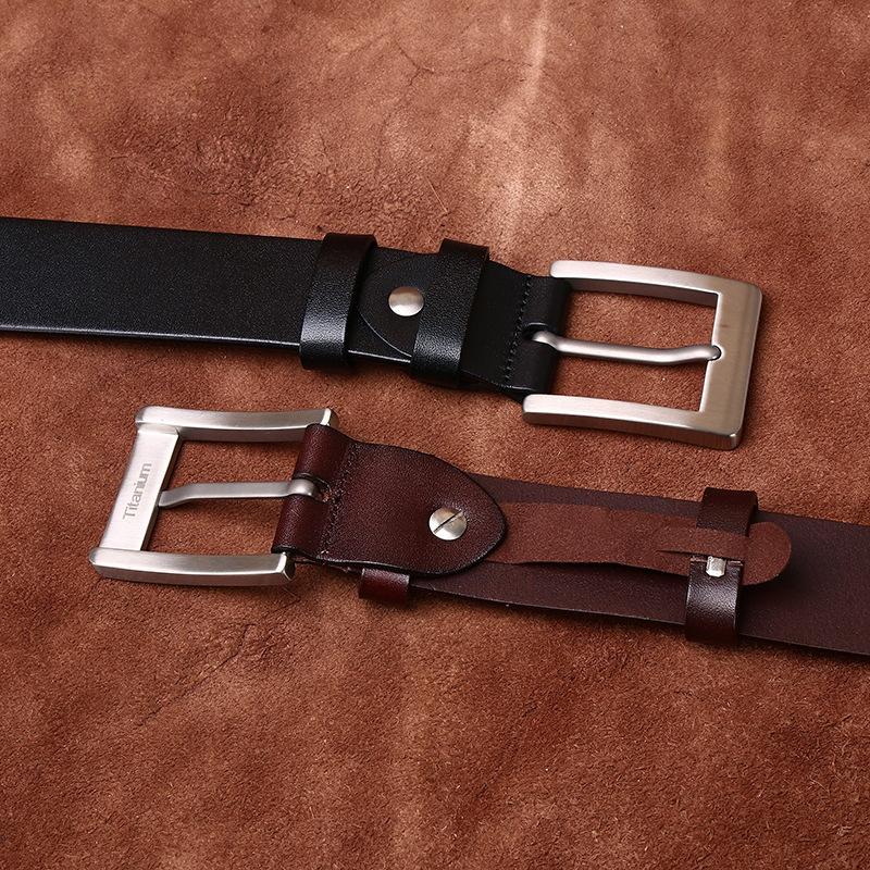 High-End Light Luxury Simple Business Anti-Allergic Belt Men'S Leather Pure Titanium Buckle First Layer Cowhide Formal Pants Belt