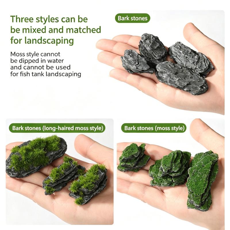 1/5Pcs 3.5-8Cm Length Mini Moss Covered Forest Rock Model Irregular Simulation Rock For Micro-Landscape Outdoor Decoration