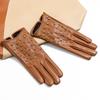 Womens PU Leather Full Finger Gloves With Rivets Punk Style Stage Performance Accessory