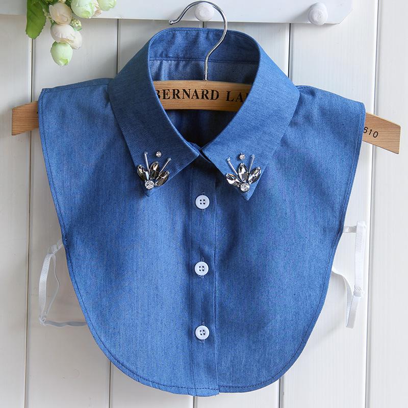 Versatile Beaded Denim Fake Collar for Women - Autumn/Winter Korean Style.