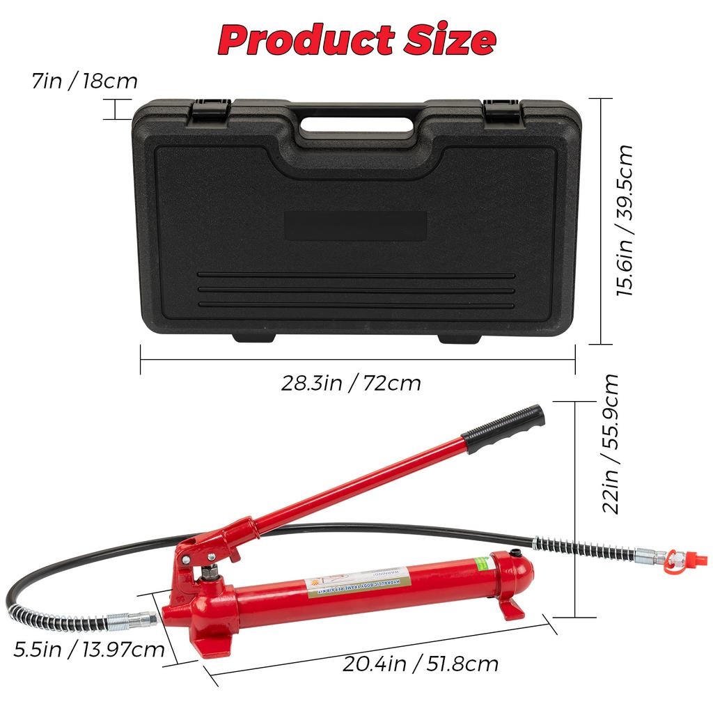 12 Ton Portable Hydraulic Jack Kit–26,455 Lbs Capacity,Auto Body Repair Tool,4.6Ft Hose, Storage Case–for Car, Truck Maintenance