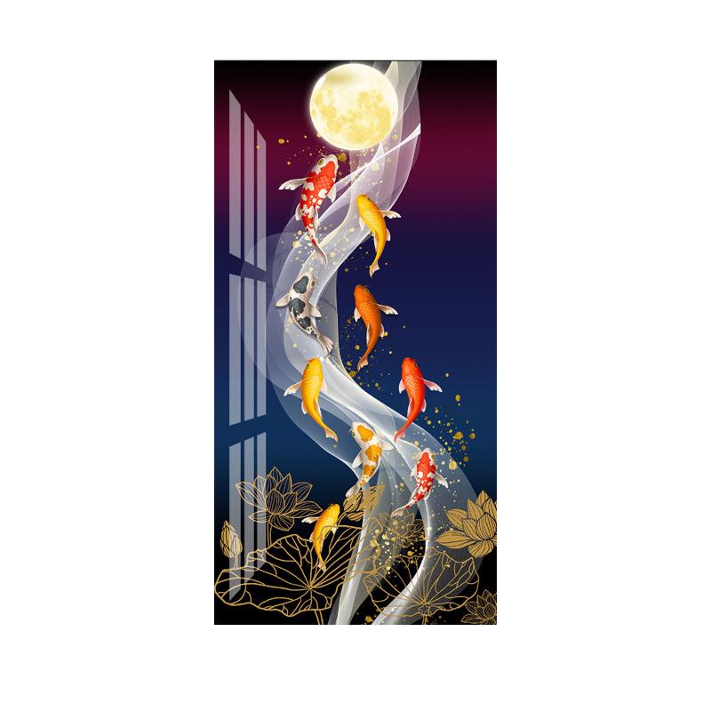 Abstract Nine Koi Fish Canvas Painting Nasturtium Poster Home Decor Wall Art Picture Aisle Living Room Interior Decoration