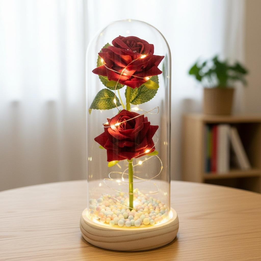 1 Artificial Rose Eternal Flower Glass Cover Creative Bouquet Mother's Day Small Gift Valentine's Day Gift High Sense