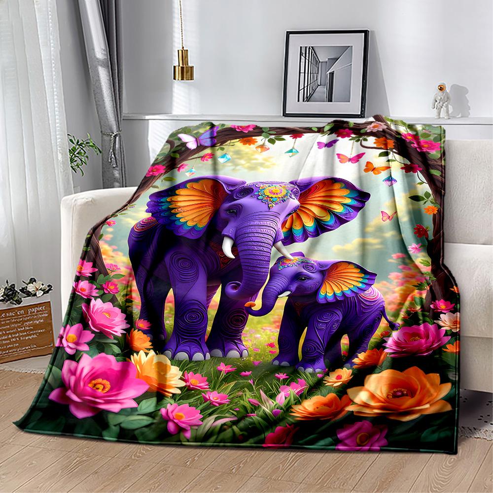 Colorful Elephant Garden Blanket Suitable for Offices, Travel, Living Rooms Also a Good Gift for Friends and Family Suitable for All Seasons.