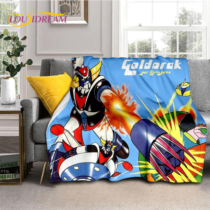 3D Cartoon UFO Robot Grendizer Anime Soft Blankets,Keep Warm Flannel Throw Blanket for Picnic Beds Sofa Home Bedroom Gifts Kids