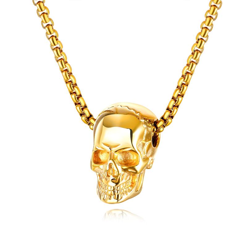 Wu's 2022 Retro Hip Hop Punk Stainless Steel Skull Necklace Men's Rock Personality Long Pendant Necklace Boho Halloween Ornament