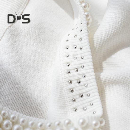 Damska kamizelka dziewiarska z okrągłym dekoltem, bez rękawów, sztuczne perły, ozdobne topy, dopasowany krój, jednolity kolor, rozciągliwe topy