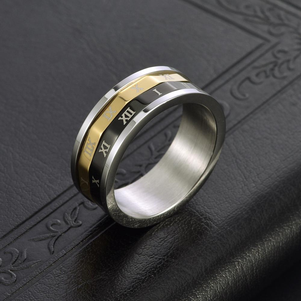 Stainless Steel Rotatable Roman Ring for Men Industrial Adjustable Statement Ring Hypoallrengenic Index Finger Jewelry Gift