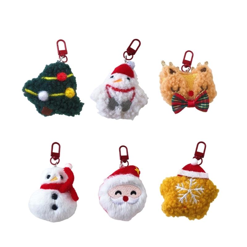 6 Pieces Cartoon Plush Christmas Keychain Collection Decorative Keyring Pendant Soft PP Cotton Charm for Bags and Keys