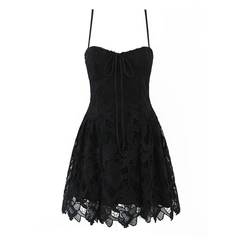 

Lace Qimeng French style Beautiful Atmosphere Lace Embroidery Flower Suspender Skirt Sexy Gyaru Pure Desire Dress Advanced Black S