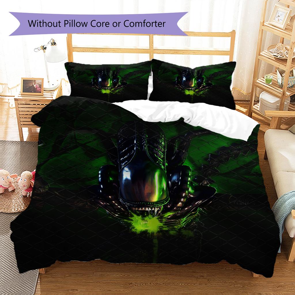 Alien Pattern Bedding,Quilt Set Quilt Cover Pillowcase Home Birthday Gift (1 * Duvet Cover + 2 * Pillowcase, Without Core)