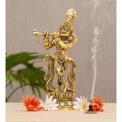 Lord Krishna Metal Statue,Krishna Murti Playing Flute for Temple Pooja,Decor Your Home,Office & Gift Your Relatives,
