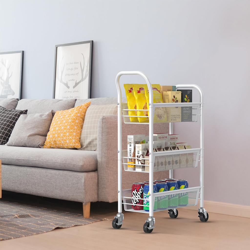Metal Frame Kitchen Cart with Metal Mesh, Rust-Resistant, Small Item Storage, 3 Shelves, 26.5cm Wide x 45.5cm Deep x 63.5cm High [Parallel Import]
