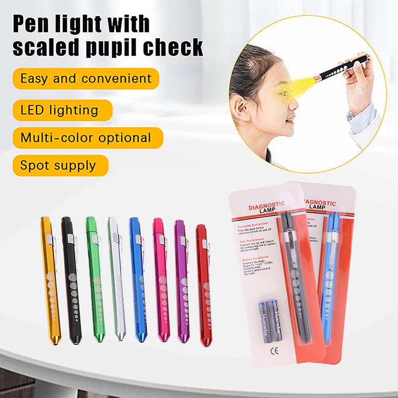 Portable Medical Led Penlight With Pupil Gauge Ruler With Battery Mini Flashlight White+Yellow Light For Doctor Nurse Diagnosis