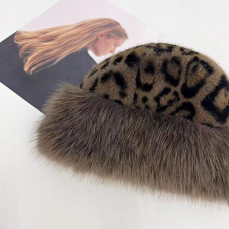 Winter Leopard Print Warm Plush Pullover Cap Women Retro Thickened Cold Ear Protection Dome Bucket Hats
