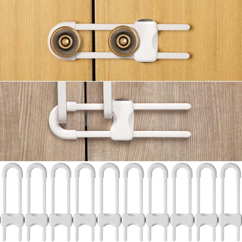 10 Pieces Cabinet Locks for Babies, U-Shaped Proofing Drawers Safety Child Locks Adjustable