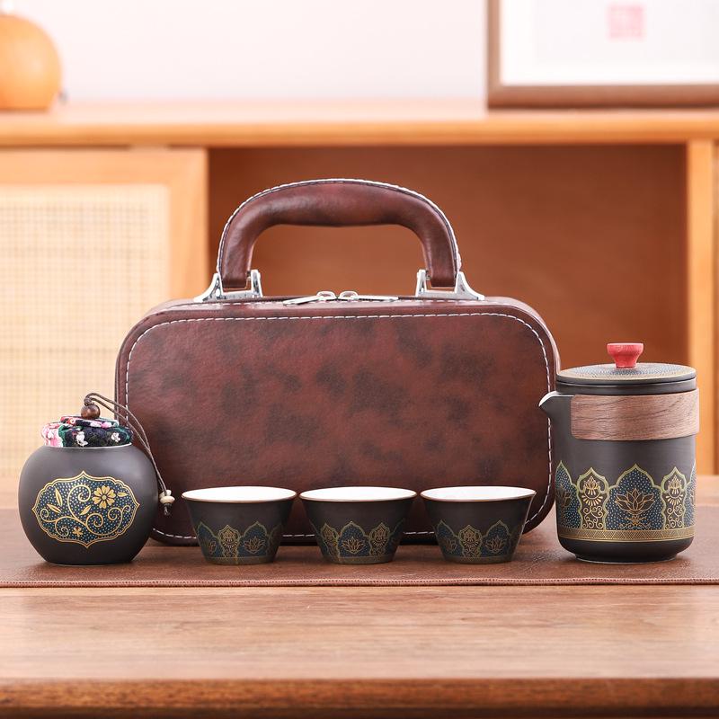 Portable Travel Kung Fu Tea Set: Compact Ceramic Teapot & Gaiwan for Outdoor Camping and Tea Enjoyment. Perfect Gift for Tea Lovers.
