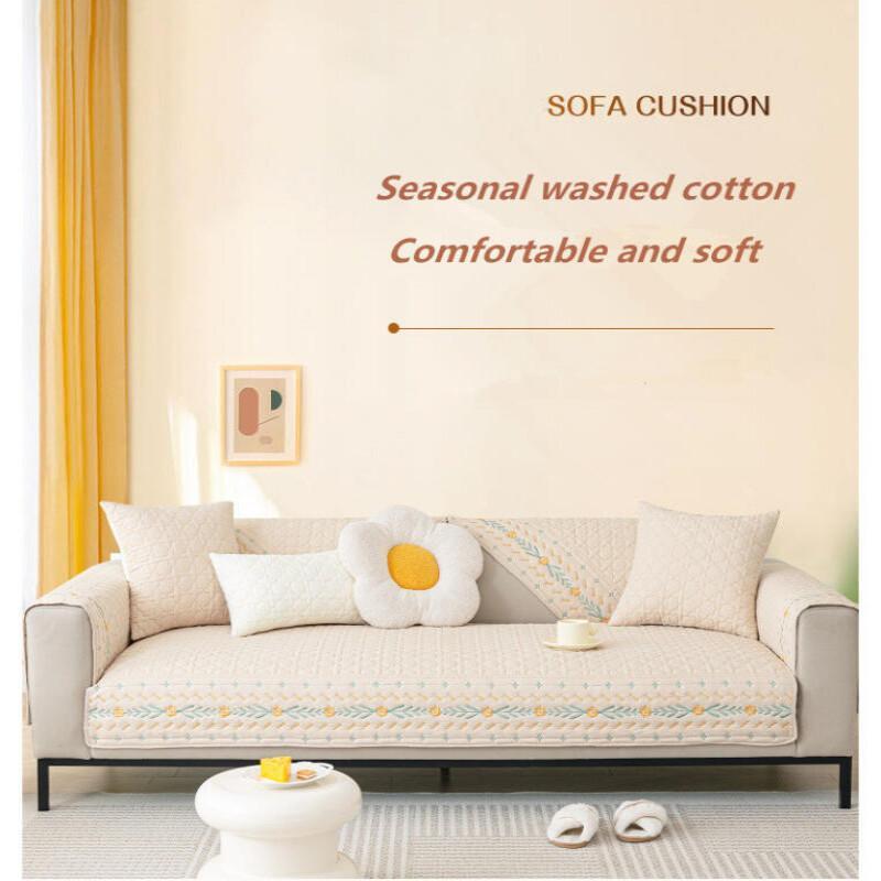 Fashion Nordic Sofa Mat Simple Embroidery Water Washed Cotton Dustproof Couch Cover Soft Anti Slip Furniture Protective Sleeve