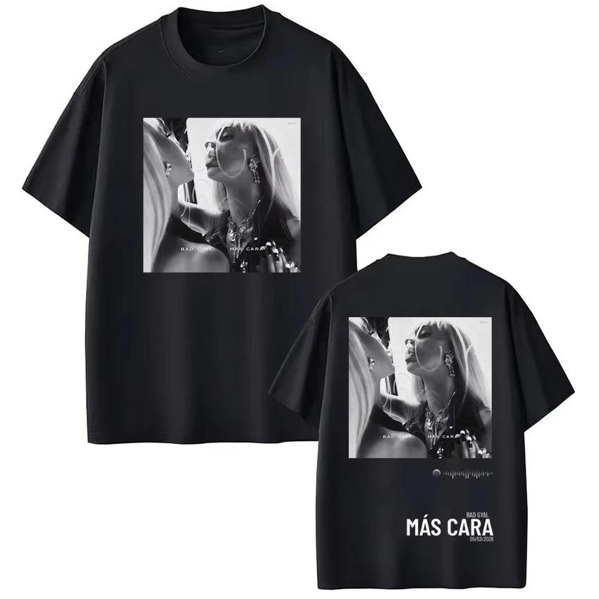 Bad Gyal Más Cara Album Double Sided Portrait T-Shirt Latin Trap Singer Oversized Black Unisex Women And Men T-shirts 4XL