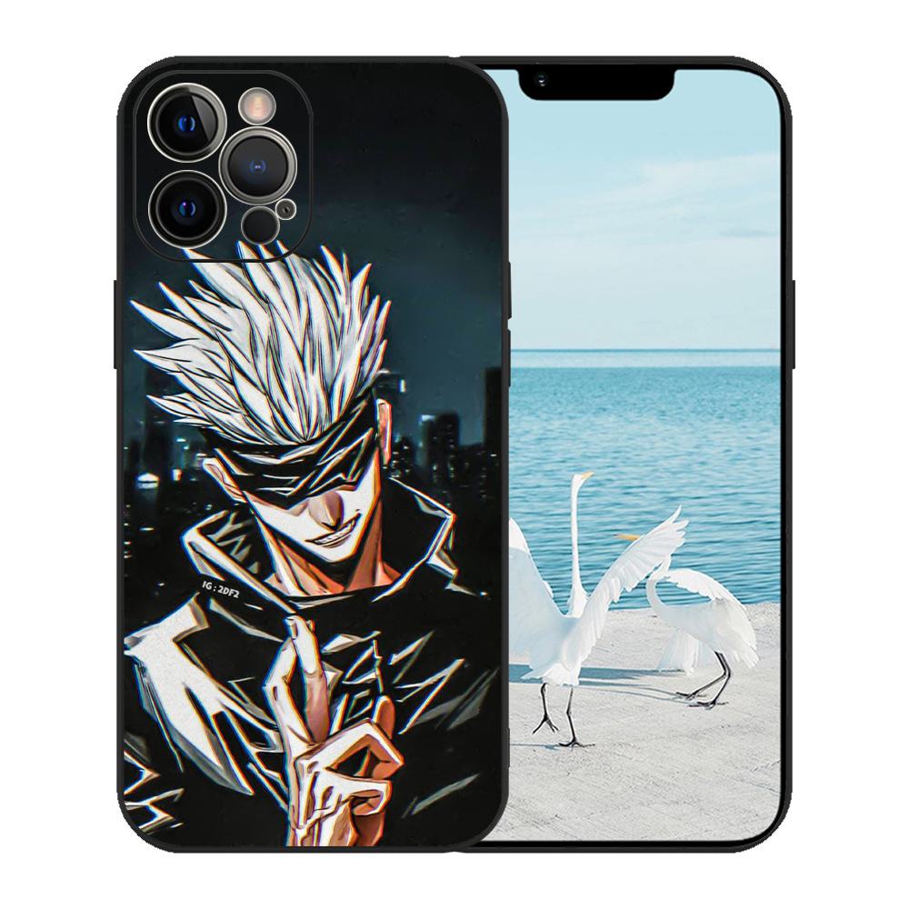 iPhone 15 Black TPU Case with Japanese Anime Painting, One Piece Pattern