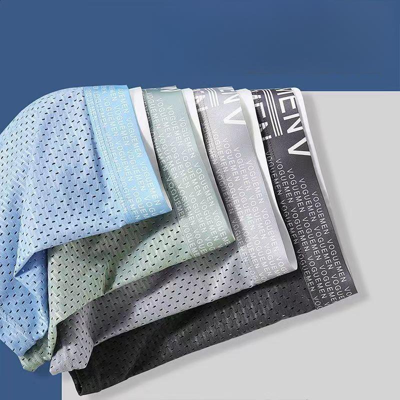 6pcs Men's Ice Silk Underwear Mesh Four Corner Shorts Summer Thin Breathable Large Flat Corner Shorts Boxer Brief