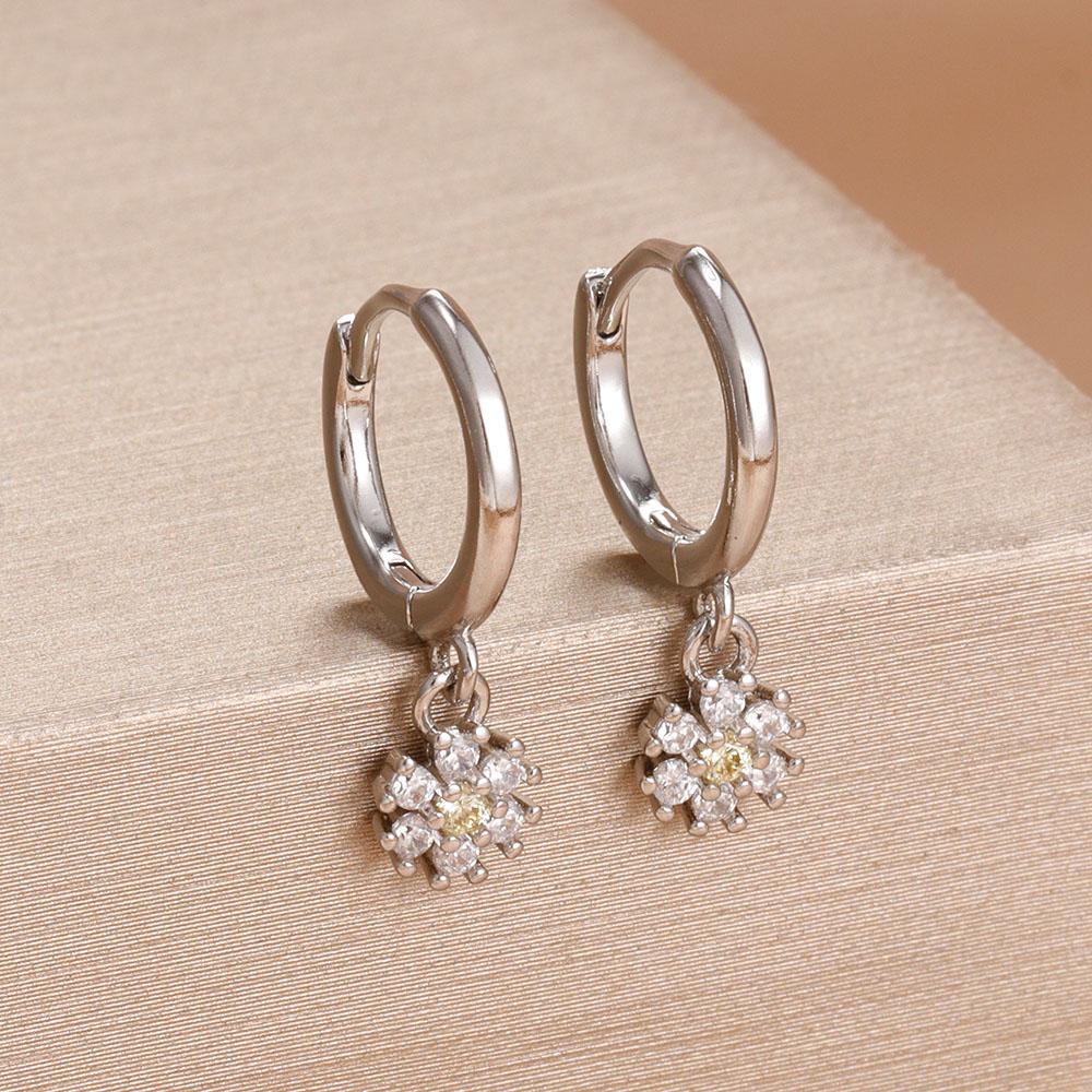 Exquisite Multicolor Crystal Flower Hoop Earrings for Women Girl Stainless Steel Fashion Korean Wedding Romantic Jewelry Gifts