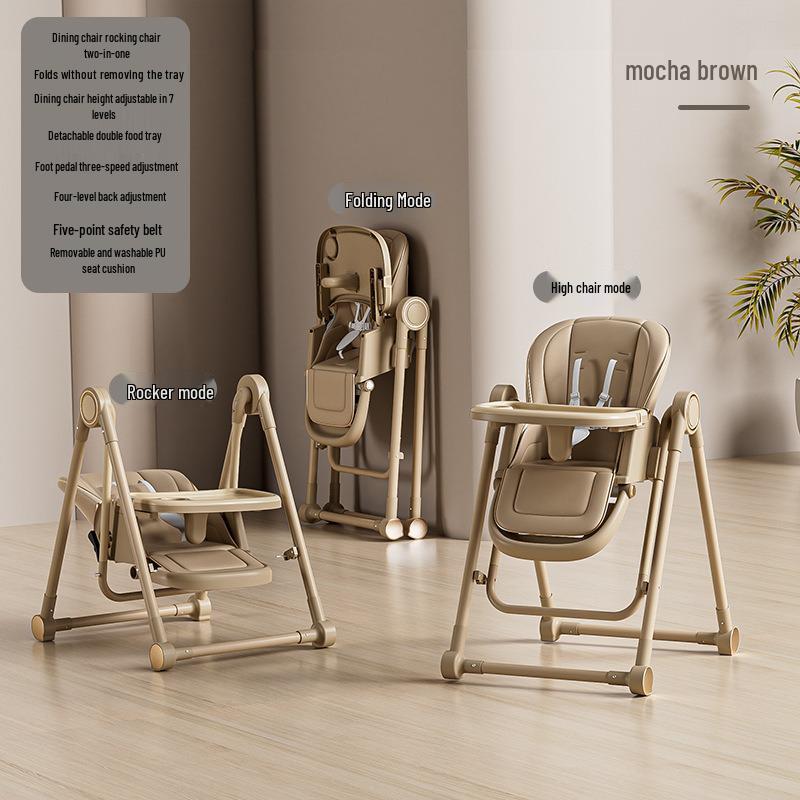 Multifunctional Baby High Chair: 2-in-1 Foldable Dining and Rocking Chair, Adjustable for Sitting and Lying, No Installation Needed.