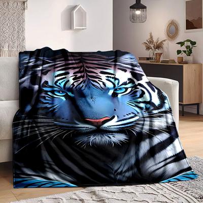 1pc Tiger Print Blanket Lightweight Flannel Blanket Throw Blanket For Sofa, Bed, Travel, Camping, Livingroom, Office, Couch, Chair, And Bed Yy25101511