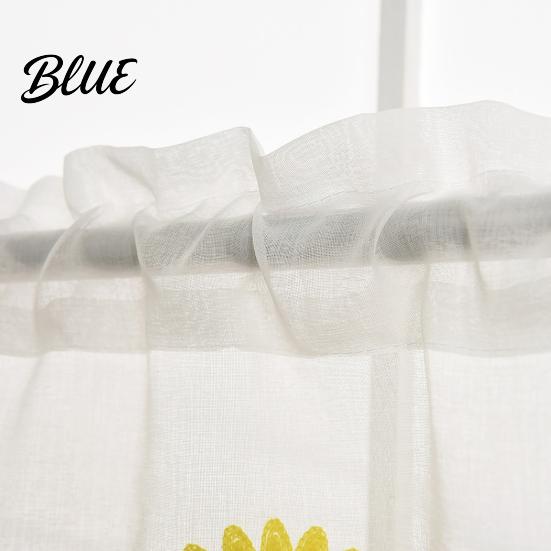 Sunflower Curtain Embroidered for Home Sheer Short Decorative Polyester Tulle