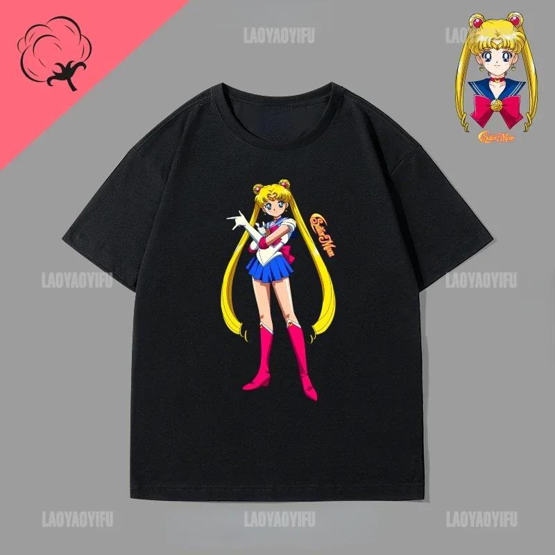 Japan Kawaii Sailor Moon 90s Anime Cotton Tshirt Cute Cartoon Moon Fans Gift Tops Summer Casual Hipster Clothes Streetwear Tee