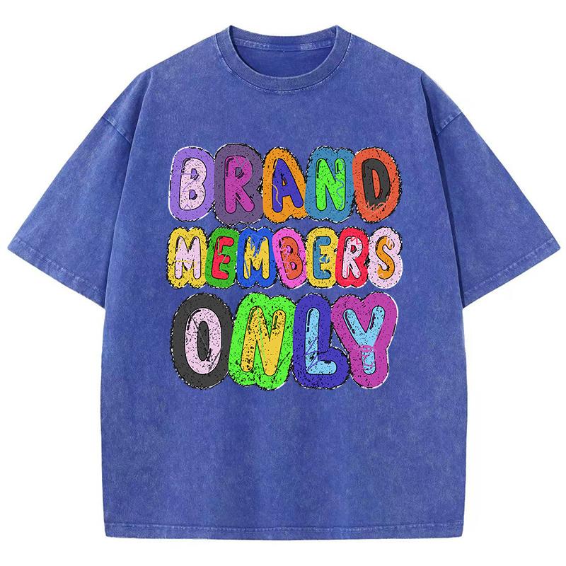 Women Washed T-Shirts Brand Members Only Letter Printed Tops Cotton Distressed Crewneck Oversize Tees Vintage Clothes