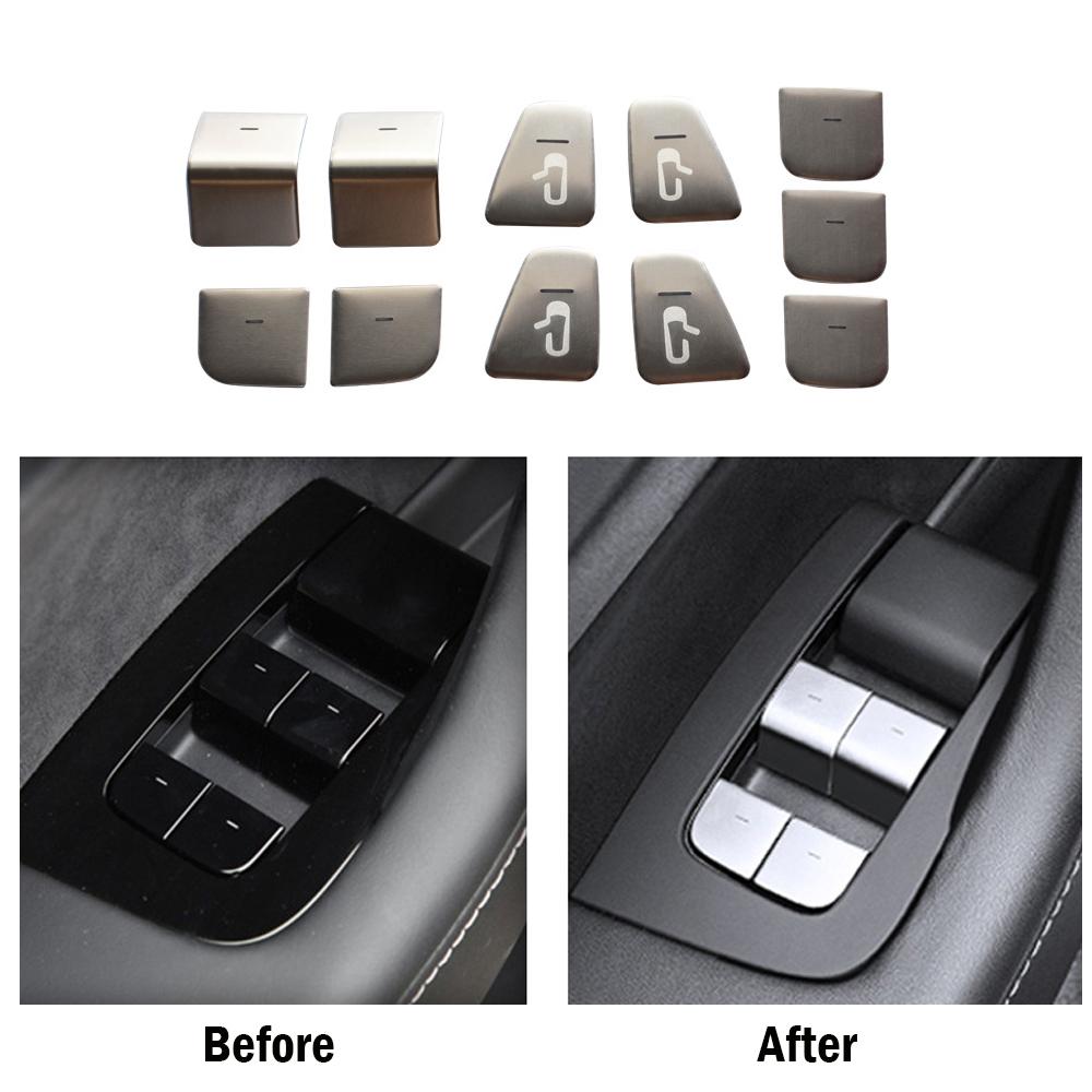 

11Pcs Car Window Lift Switch Button Door Open Sticker Trim For Tesla 17-23 Model 3 20-23 Model Y Aluminum Alloy серебряный