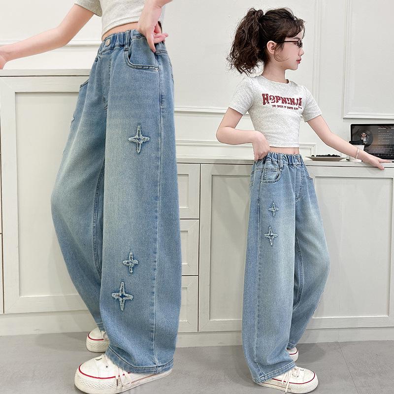 Girls' 2025 Fashionable Wide-Leg Jeans - Spring/Autumn Casual Stylish Straight-Leg Pants