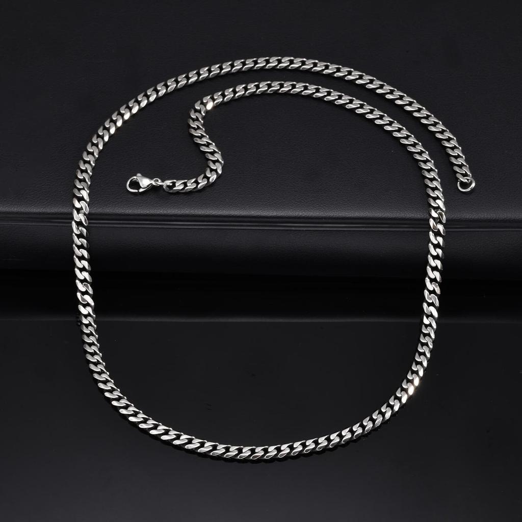 Retro Cuban Chain Necklace for Men Boys,Vintage Stainless Steel Miami Curb Collars,Rock Punk Antique Zircon Gifts