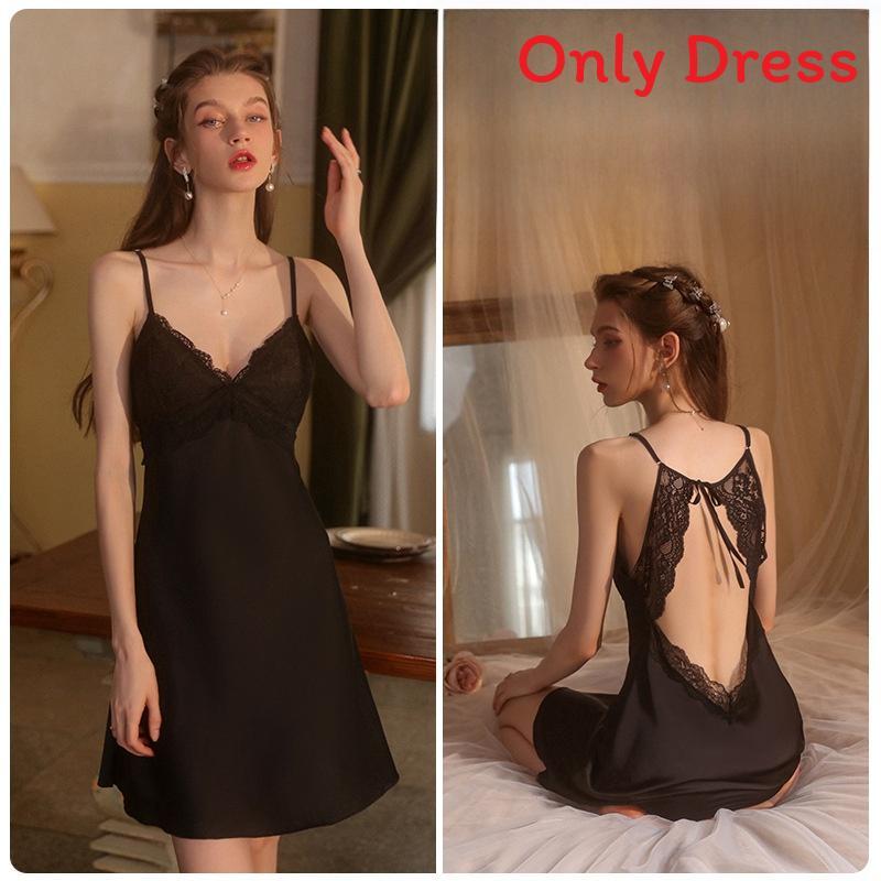 Lace Satin Sleepwear Set With V Neck And Sleeveless Design For Women