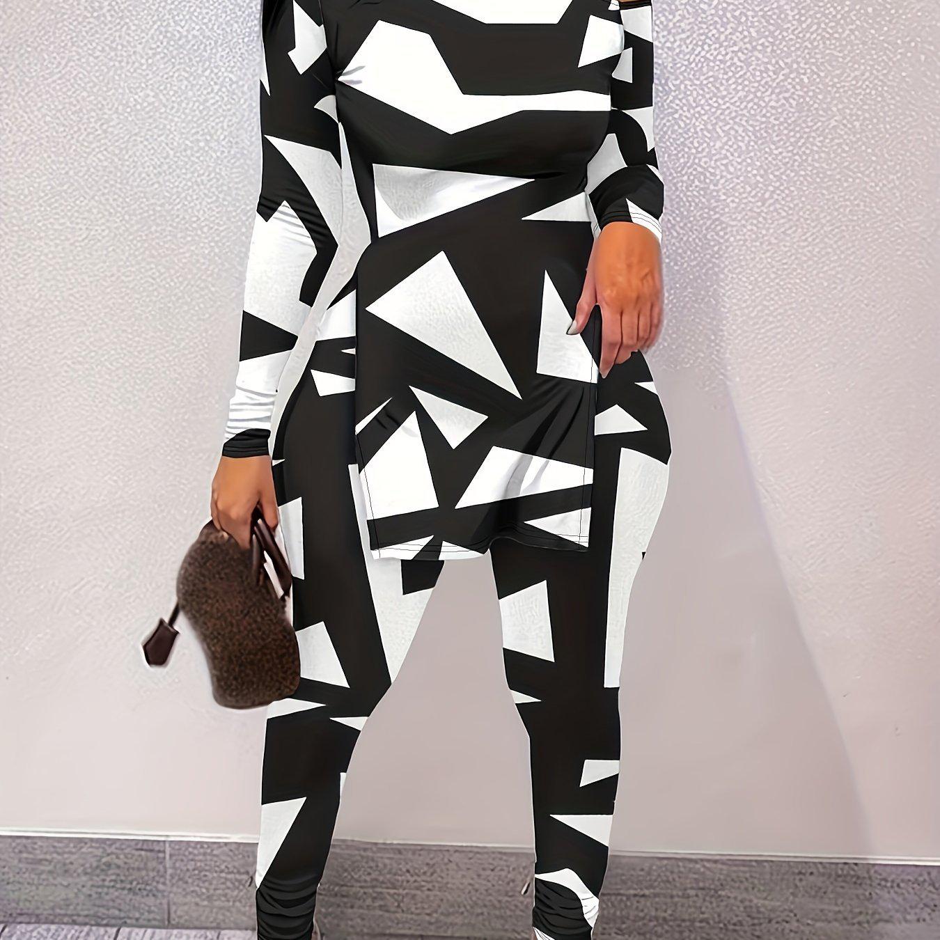 

J 64331 Graphic Print T-Shirt and Pants Set 3XL чёрный/белый