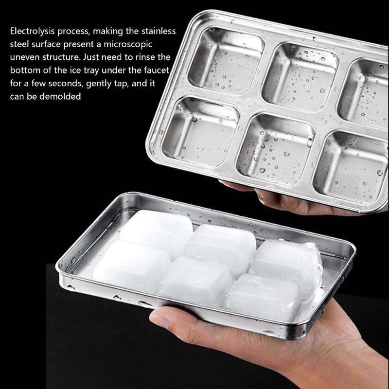 Stainless Steels Ice Cubes Maker with Lid Big Cubes Design Ice Mold For Cold Drink Cocktails And Baby Food Storage