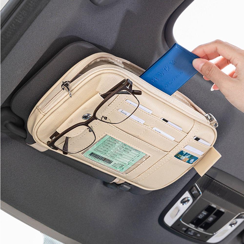 

Кожаный органайзер для солнцезащитного козырька автомобиля, многофункциональный держатель для очков, держатель для ручек чёрный