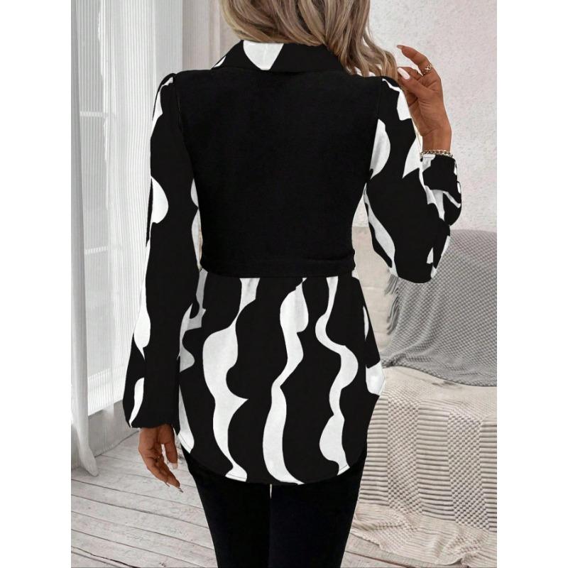 Women's Blouse Bubble Sleeve Temperament Casual Colorblocking Blouse