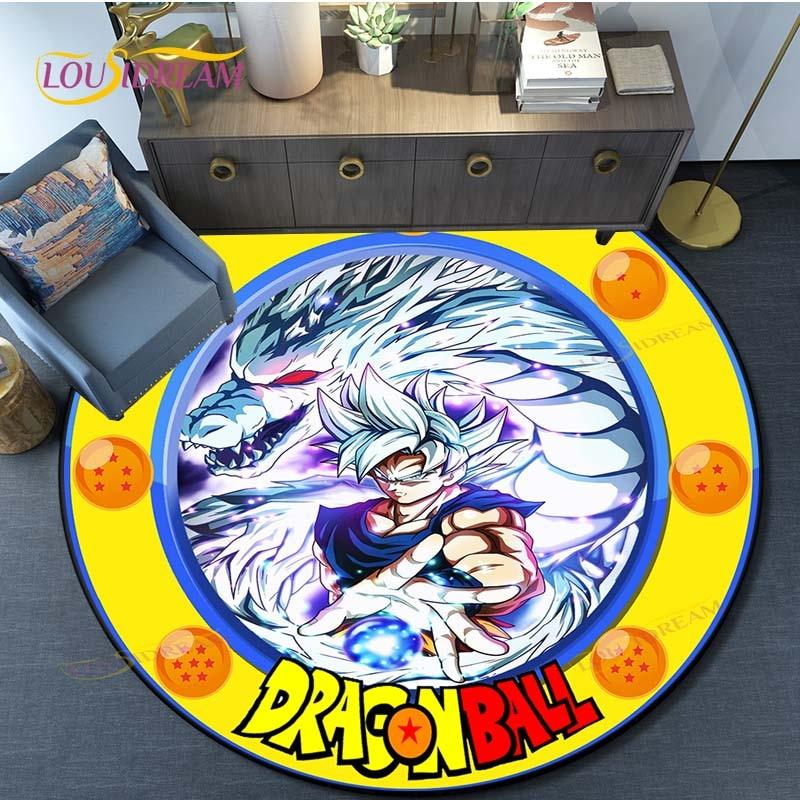 Dragon Ball Goku Pattern Round Carpet for Living Room Rugs Bedroom Mat Kitchen Carpet Doormat Non-Slip Children Flannel Carpet