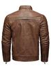 Herren Europäische & Amerikanische Slim Fit PU-Leder Motorradjacke mit Stehkragen und Plüschfutter