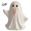 Small Ghost Figurine Vase Light Up Ceramic Figurines for Halloween Decor Cute White Statue Decorative Sculpture with Pink Tongue LED Night