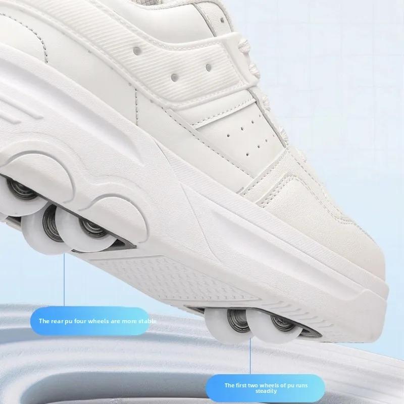 Chaussures de Patins à Roulettes à 6 Roues Baskets avec Roues Chaussures à Roulettes 2-en-1 Chaussures de Patinage à Roulettes Amovibles pour Patinage et Parkour