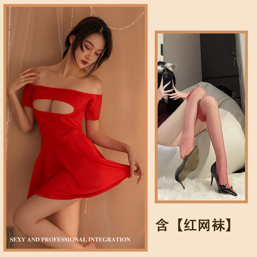 Sexy Underwear Hot Pure Desire Temptation Pajamas Sexy Chest Hollow Nightdress Elastic Tight Body Free Suit