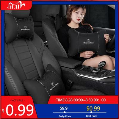 GLC GLB Car Seat Headrest Auto Logo Neck Pillow Lumbar Suppor For Mercedes Benz AMG W204 W205 W203 W211 W212 W213 W201 W210 W12