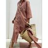 Independent Station European and American Women's Clothing New Five-Sleeve Striped Cardigan Lapel Shirt Dress