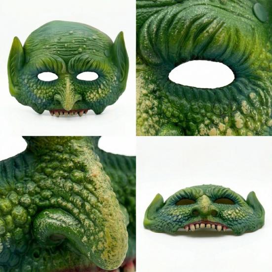 Masque Party Lézard Effrayant Halloween Masque Vert, Masque Demi-Visage Texturé Réaliste, Accessoire de Costume Reptile Détaillé en Mousse PU, pour Fêtes Et
